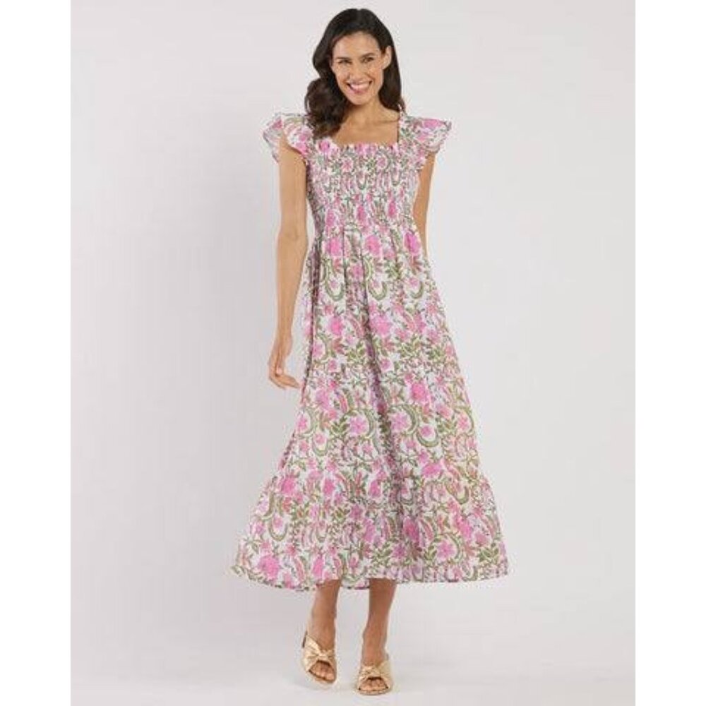 NWT Jude Connally Peony Cotton Voile Dress in Pink Botanical White Large $248 - Picture 2 of 11